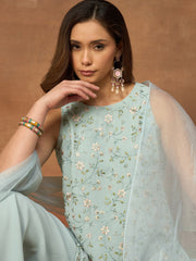 Women Floral Embroidered Regular Thread Work Kurta with Palazzos & With Dupatta