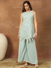 Women Floral Embroidered Regular Thread Work Kurta with Palazzos & With Dupatta