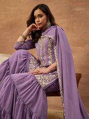 Women Ethnic Motifs Embroidered Regular Thread Work Kurta with Sharara & With Dupatta