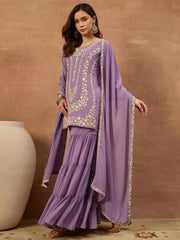 Women Ethnic Motifs Embroidered Regular Thread Work Kurta with Sharara & With Dupatta