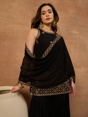 Women Ethnic Motifs Embroidered Regular Thread Work Kurti with Sharara & With Dupatta