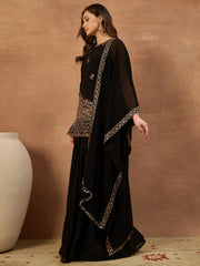 Women Ethnic Motifs Embroidered Regular Thread Work Kurti with Sharara & With Dupatta