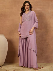 Women Ethnic Motifs Embroidered Regular Thread Work Kurta with Sharara & With Dupatta