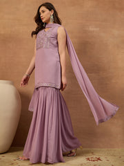 Women Ethnic Motifs Embroidered Regular Thread Work Kurta with Sharara & With Dupatta