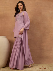 Women Ethnic Motifs Embroidered Regular Thread Work Kurta with Sharara & With Dupatta