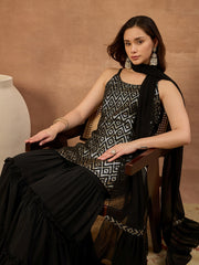 Women Printed Regular Sequinned Top with Sharara & With Dupatta