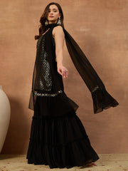 Women Printed Regular Sequinned Top with Sharara & With Dupatta