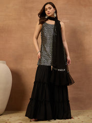 Women Printed Regular Sequinned Top with Sharara & With Dupatta