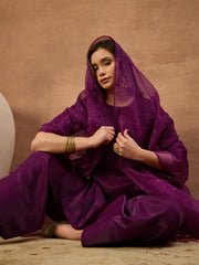 Women Solid Straight Kurta & Farshi Pant with Embroidered Dupatta