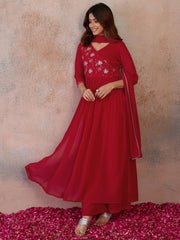 Women Floral Embroidered Empire Thread Work Kurta with Palazzos & With Dupatta