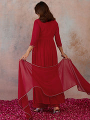 Women Floral Embroidered Empire Thread Work Kurta with Palazzos & With Dupatta
