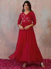 Women Floral Embroidered Empire Thread Work Kurta with Palazzos & With Dupatta