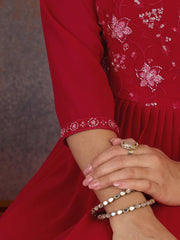 Women Floral Embroidered Empire Thread Work Kurta with Palazzos & With Dupatta