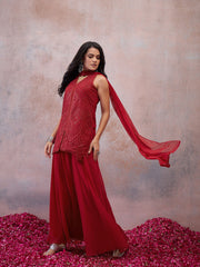 Women Embroidered Regular Thread Work Kurta with Sharara & With Dupatta