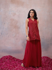 Women Embroidered Regular Thread Work Kurta with Sharara & With Dupatta
