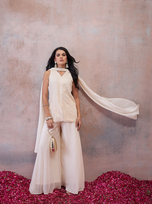 Women Ethnic Motifs Embroidered Regular Thread Work Kurta with Palazzos & With Dupatta