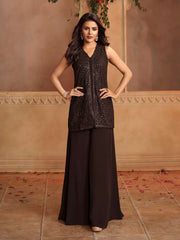 Women Embroidered Regular Sequinned Kurta with Palazzos & With Dupatta