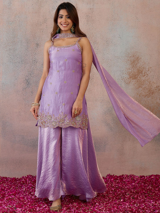 Women Ethnic Motifs Embroidered Regular Kurta with Sharara & With Dupatta