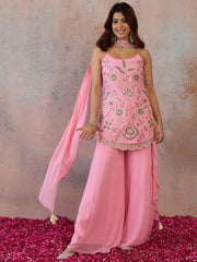 Women Floral Embroidered Regular Thread Work Kurta with Palazzos & With Dupatta