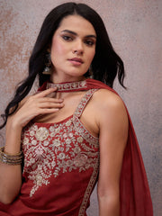 Women Floral Embroidered Regular Thread Work Kurta with Sharara & With Dupatta