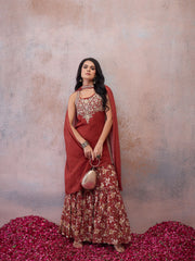 Women Floral Embroidered Regular Thread Work Kurta with Sharara & With Dupatta