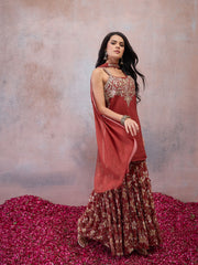 Women Floral Embroidered Regular Thread Work Kurta with Sharara & With Dupatta