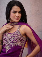 Women Floral Embroidered Regular Thread Work Kurta with Sharara & With Dupatta