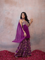 Women Floral Embroidered Regular Thread Work Kurta with Sharara & With Dupatta