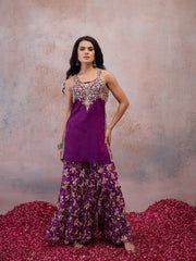 Women Floral Embroidered Regular Thread Work Kurta with Sharara & With Dupatta