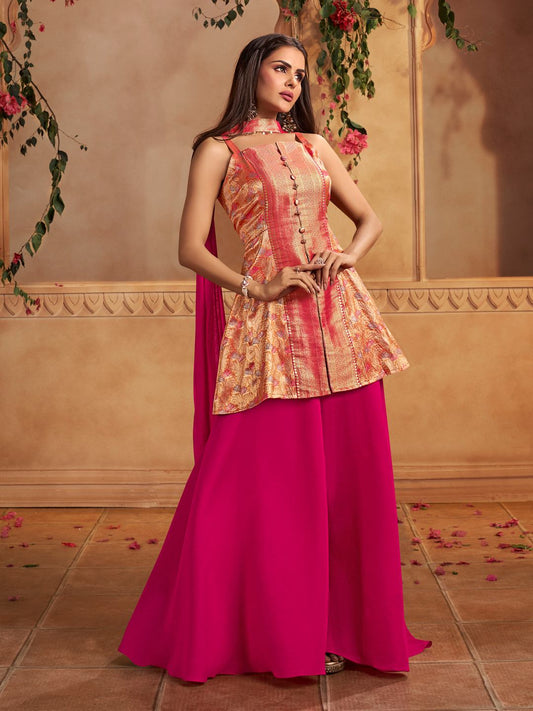 Women Ethnic Motifs Empire Pure Silk Kurta with Sharara & With Dupatta