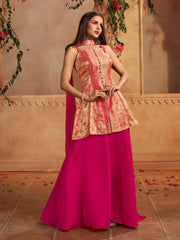 Women Ethnic Motifs Empire Pure Silk Kurta with Sharara & With Dupatta