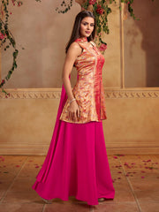 Women Ethnic Motifs Empire Pure Silk Kurta with Sharara & With Dupatta