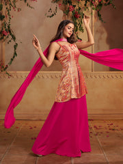 Women Ethnic Motifs Empire Pure Silk Kurta with Sharara & With Dupatta
