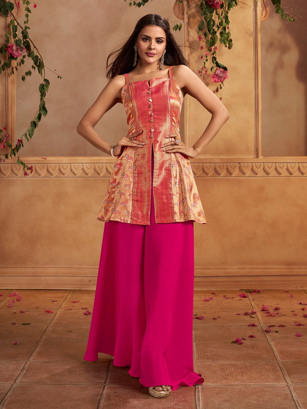 Women Ethnic Motifs Empire Pure Silk Kurta with Sharara & With Dupatta