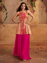Women Ethnic Motifs Empire Pure Silk Kurta with Sharara & With Dupatta