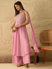 Women Floral Embroidered Regular Sequinned Kurta with Palazzos & With Dupatta