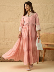 Women Ethnic Motifs Embroidered Tiered Thread Work Kurta with Trousers
