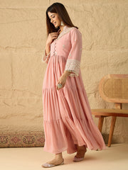 Women Ethnic Motifs Embroidered Tiered Thread Work Kurta with Trousers