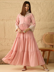 Women Ethnic Motifs Embroidered Tiered Thread Work Kurta with Trousers