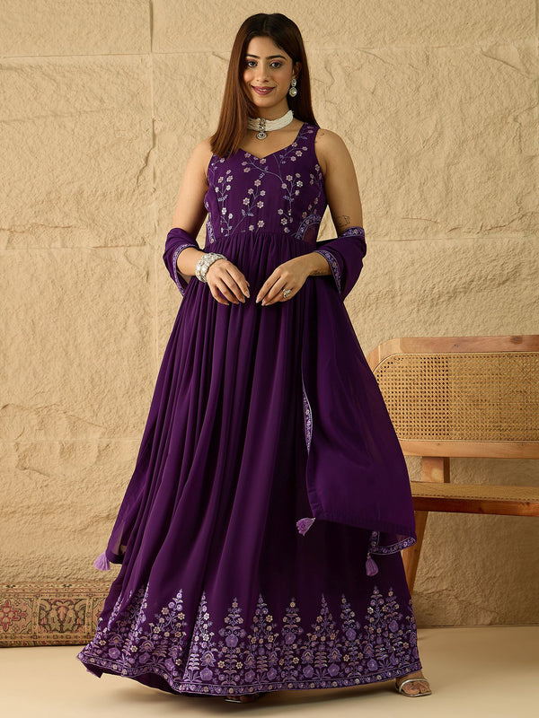 Women Embroidered Thread Work Georgette Blend Anarkali Kurta