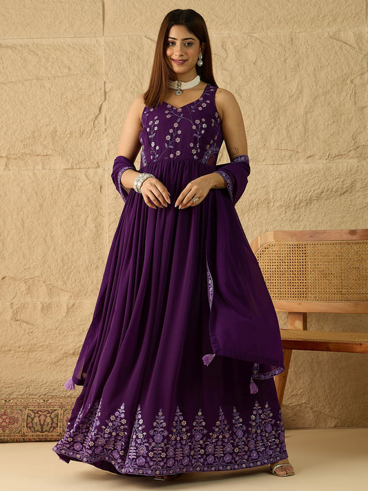 Women Embroidered Thread Work Georgette Blend Anarkali Kurta