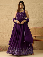 Women Embroidered Thread Work Georgette Blend Anarkali Kurta