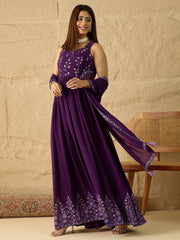 Women Embroidered Thread Work Georgette Blend Anarkali Kurta