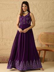 Women Embroidered Thread Work Georgette Blend Anarkali Kurta