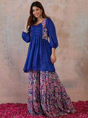 Women Ethnic Motifs Printed Empire Kurta with Sharara