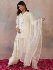 Women Embroidered Angrakha Sequinned Kurta with Patiala & With Dupatta