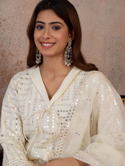 Women Embroidered Angrakha Sequinned Kurta with Patiala & With Dupatta