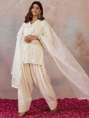 Women Embroidered Angrakha Sequinned Kurta with Patiala & With Dupatta
