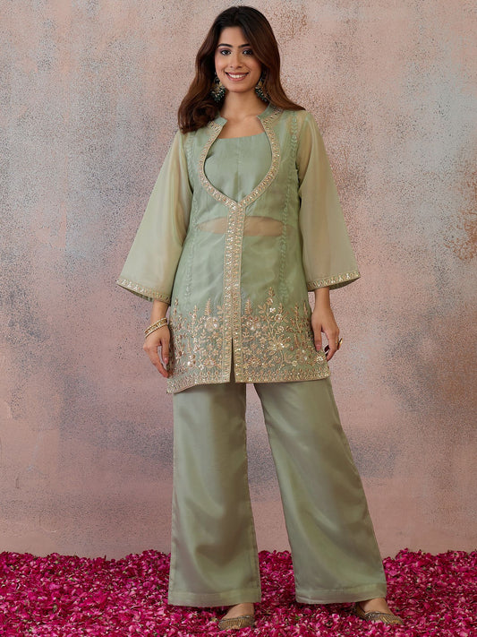 Organza Embroidered Top with Palazzos