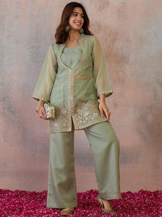 Organza Embroidered Top with Palazzos